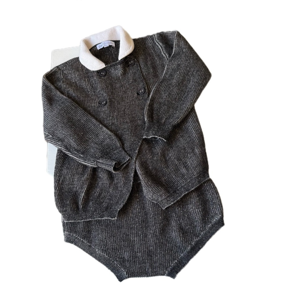 Petit Clair Gray Knit Baby Set with Collar